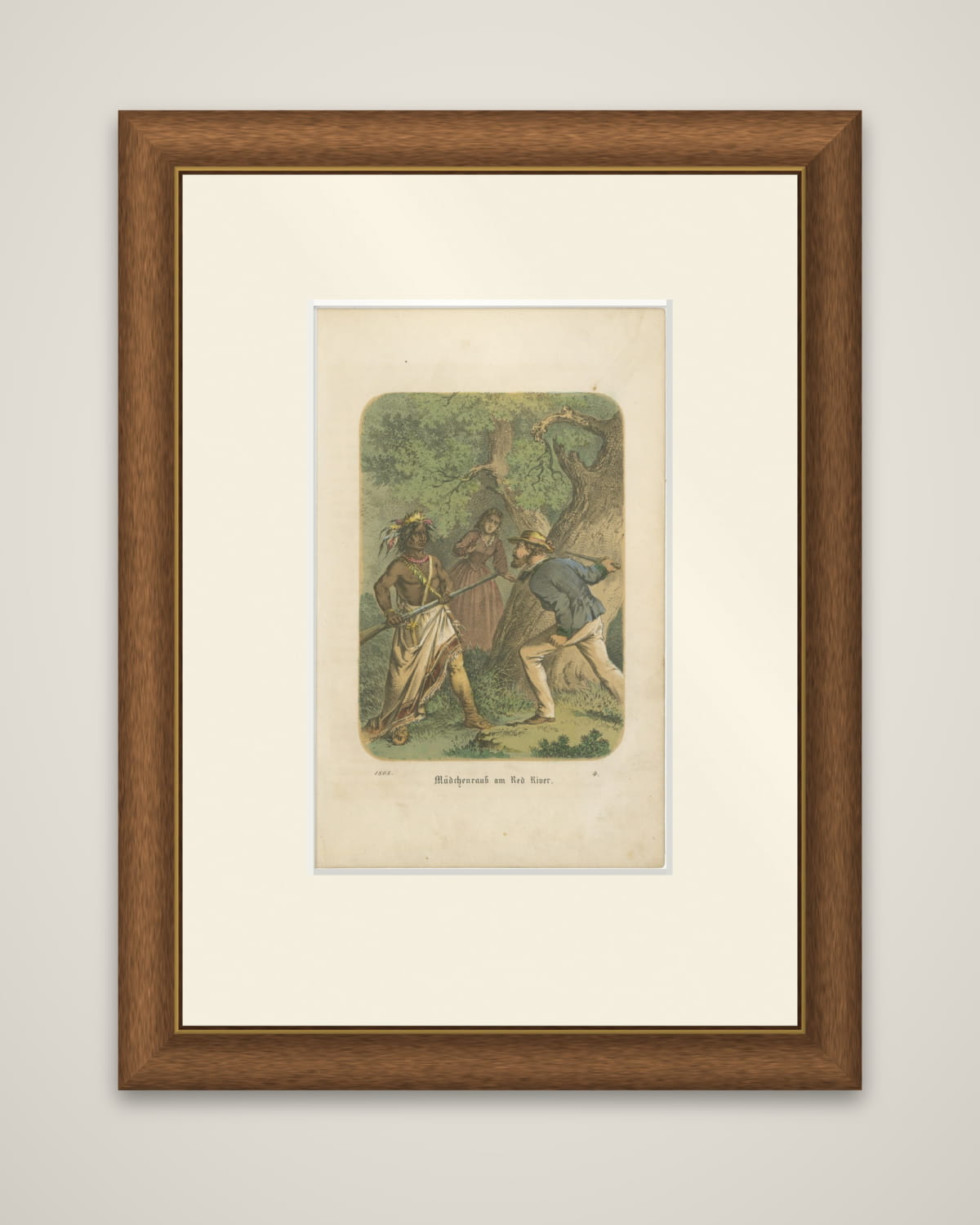 Kidnapping at the Red River – Antique Frontier Scene Lithograph, 1868