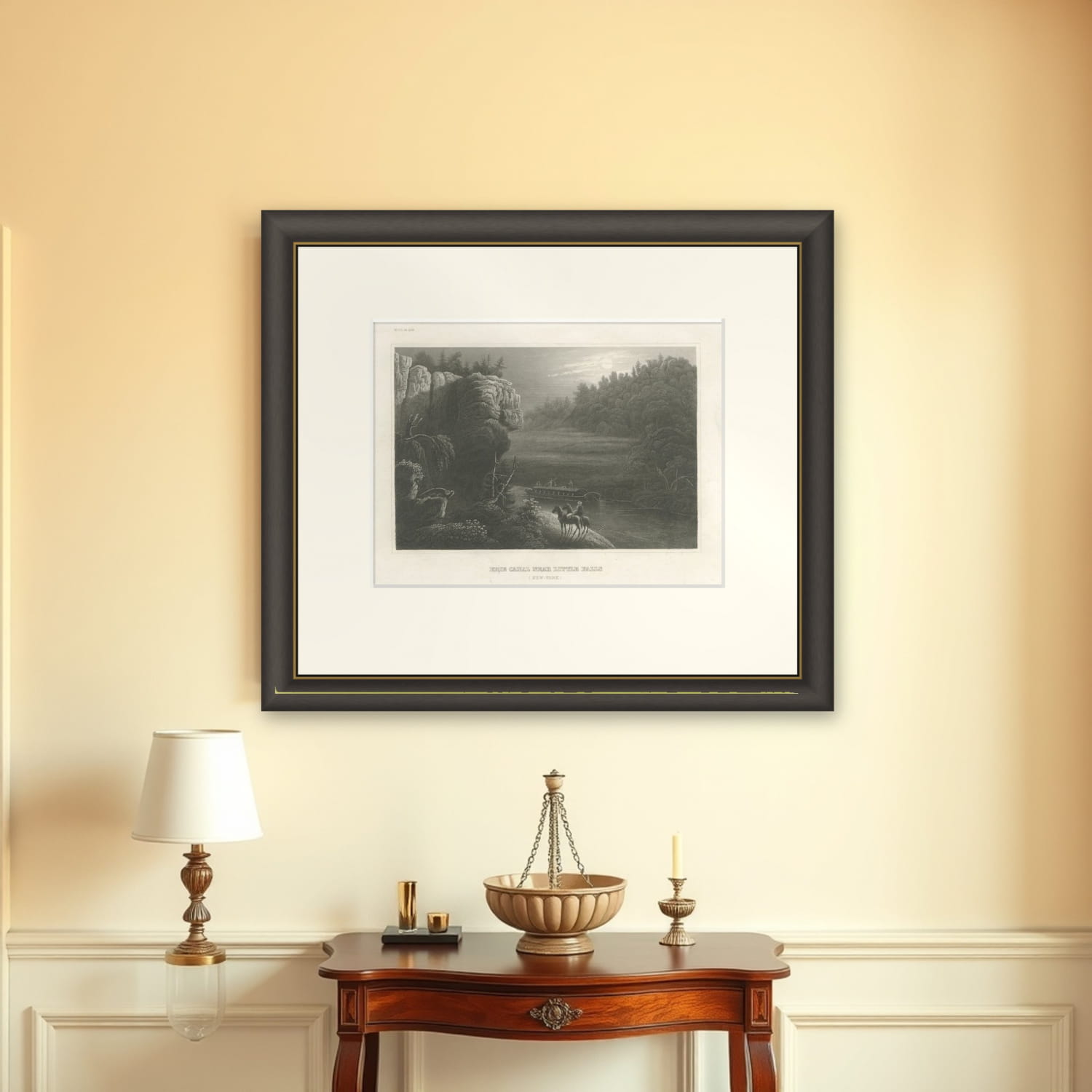 Erie Canal Near Little Falls, New York – Antique American Landscape Print, 1850