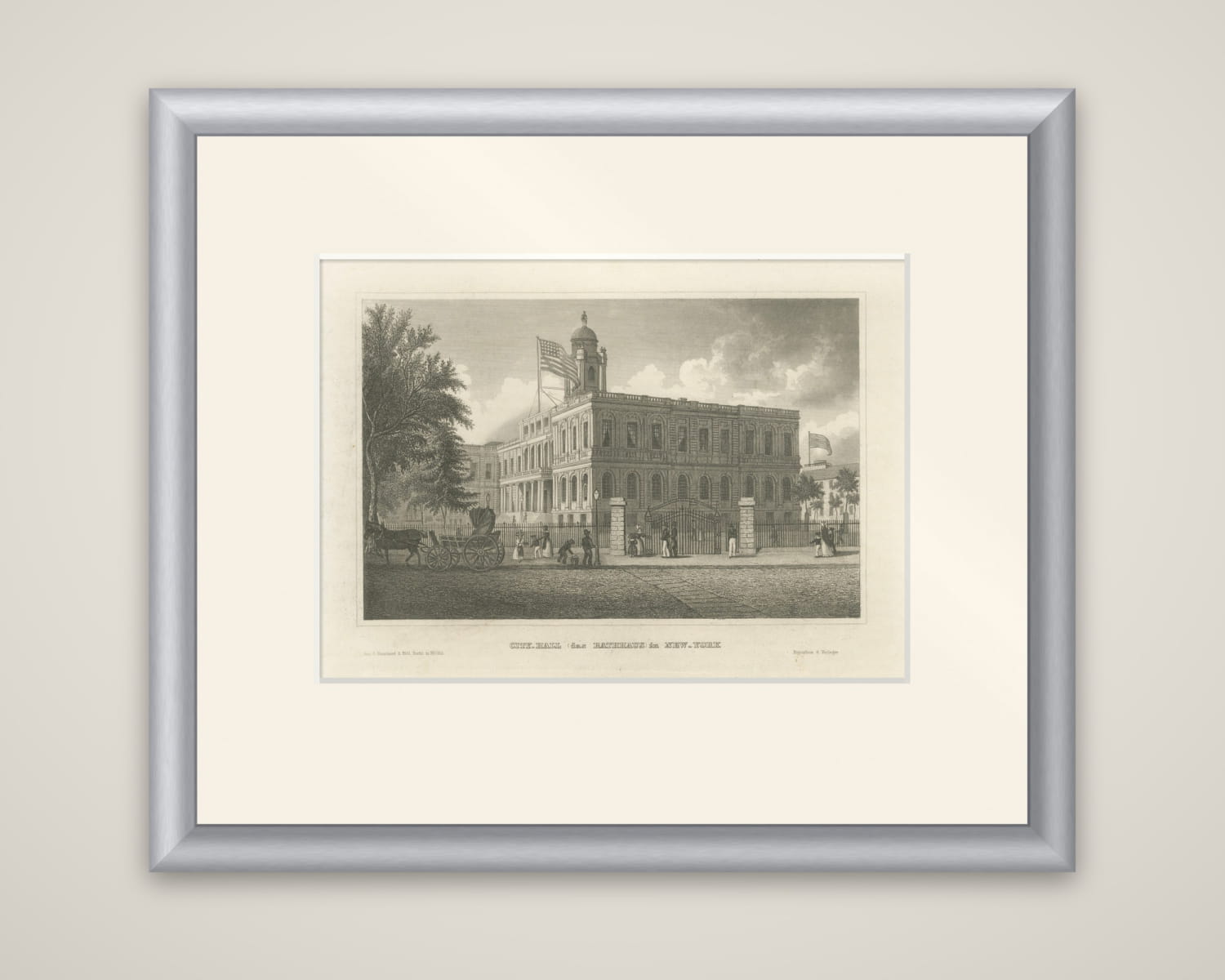 New York City Hall – Antique Architectural Engraving of Manhattan, c.1850