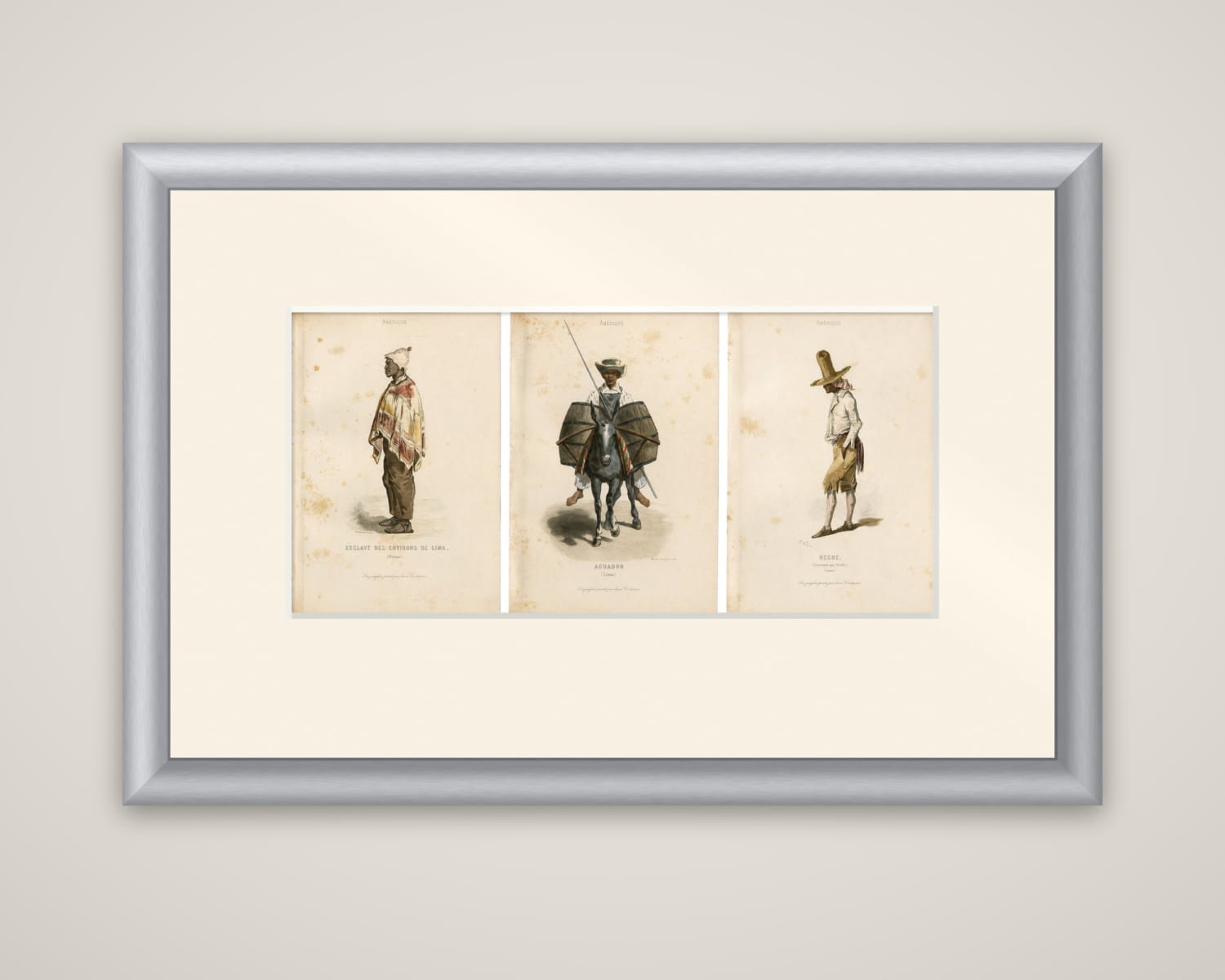 Set of Three Antique People & Trades of Lima Peru Engravings, circa 1850