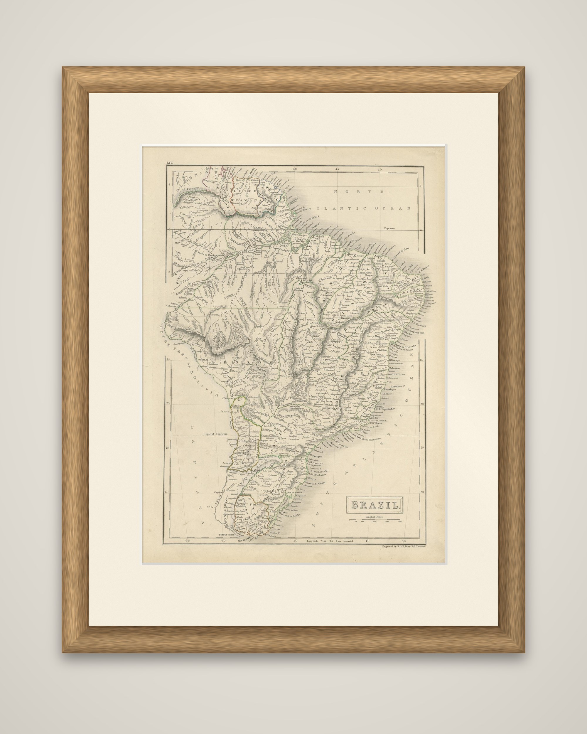Antique Map of Brazil with Original Outline Hand-Coloring, c.1844