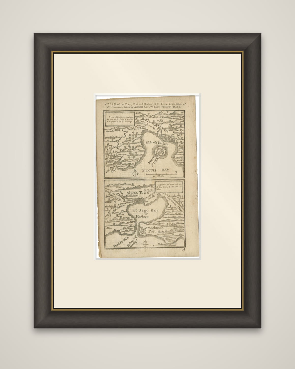 Antique Map of Fort Saint Louis and Santiago de Cuba, 1748