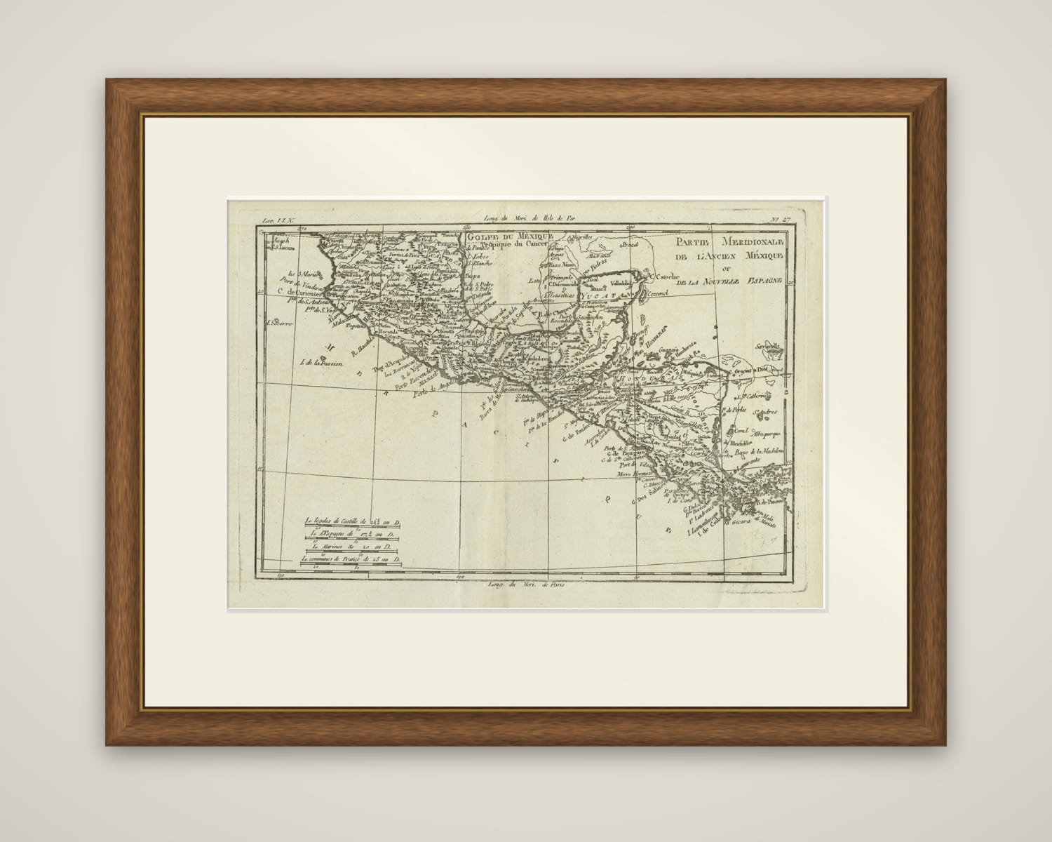 Antique French Engraving of Mexico with Lots of Details, c.1780