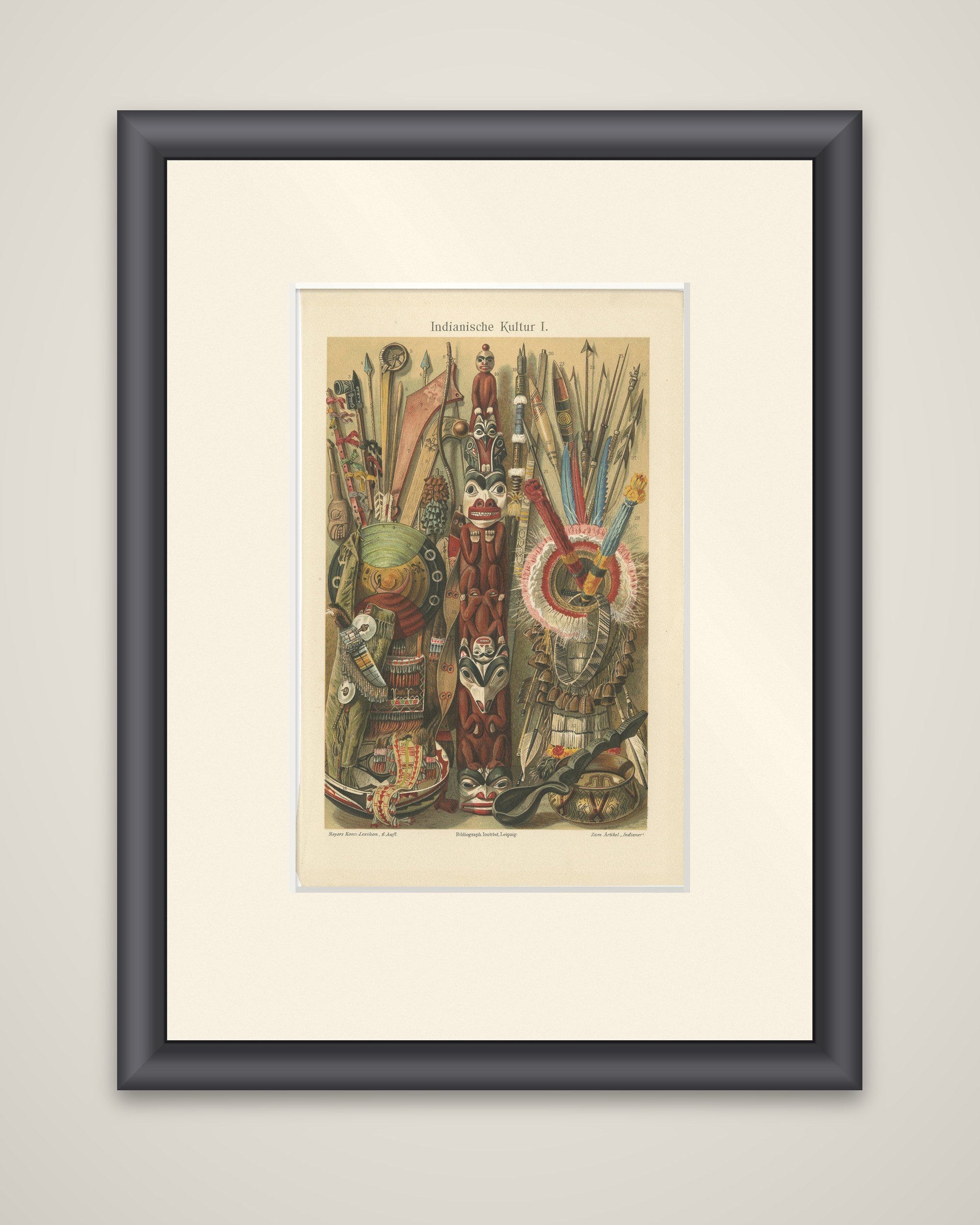 Decoartive Antique Print of Utensils and Weapons of American Indian Tribes, 1908