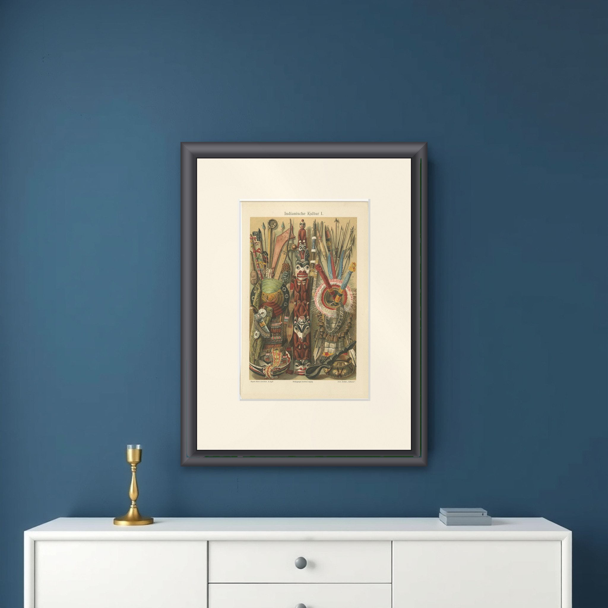 Decoartive Antique Print of Utensils and Weapons of American Indian Tribes, 1908