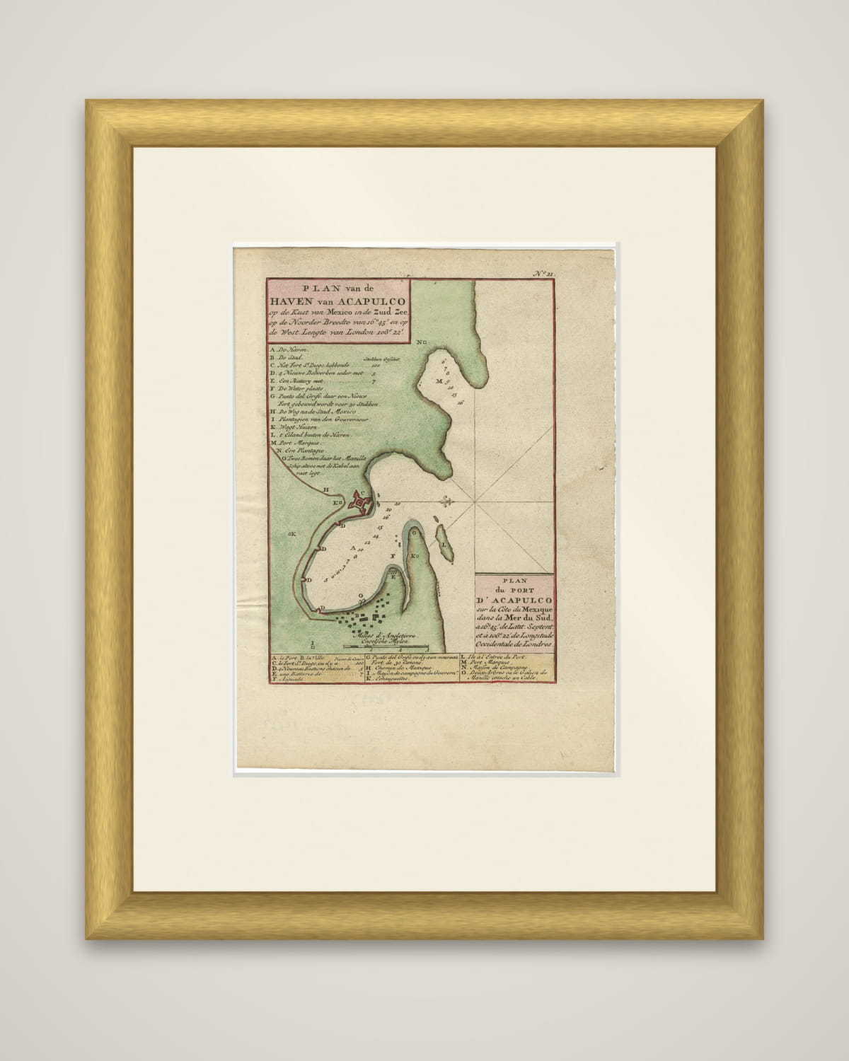 Antique Map of The Harbour of Acapulco in Mexico, 1749