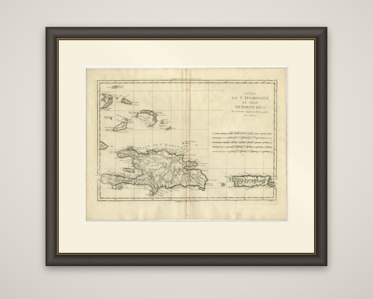 Detailed Antique Map of Santa Domingo, Puerto Rico, Eastern Bahamas, ca. 1780