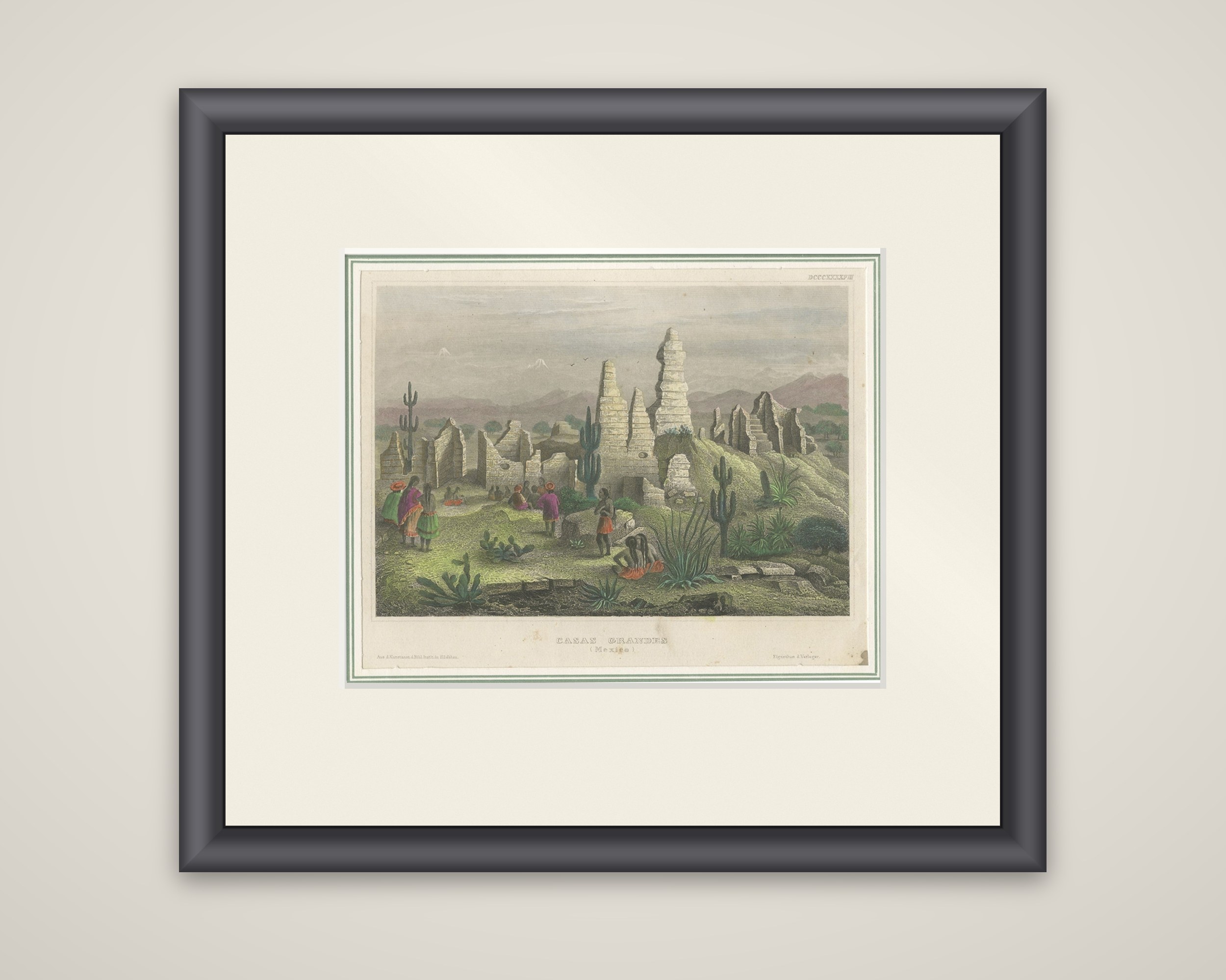 Old Print of the Cases Grandes in the Northern Mexican State Chihuahua, c.1860