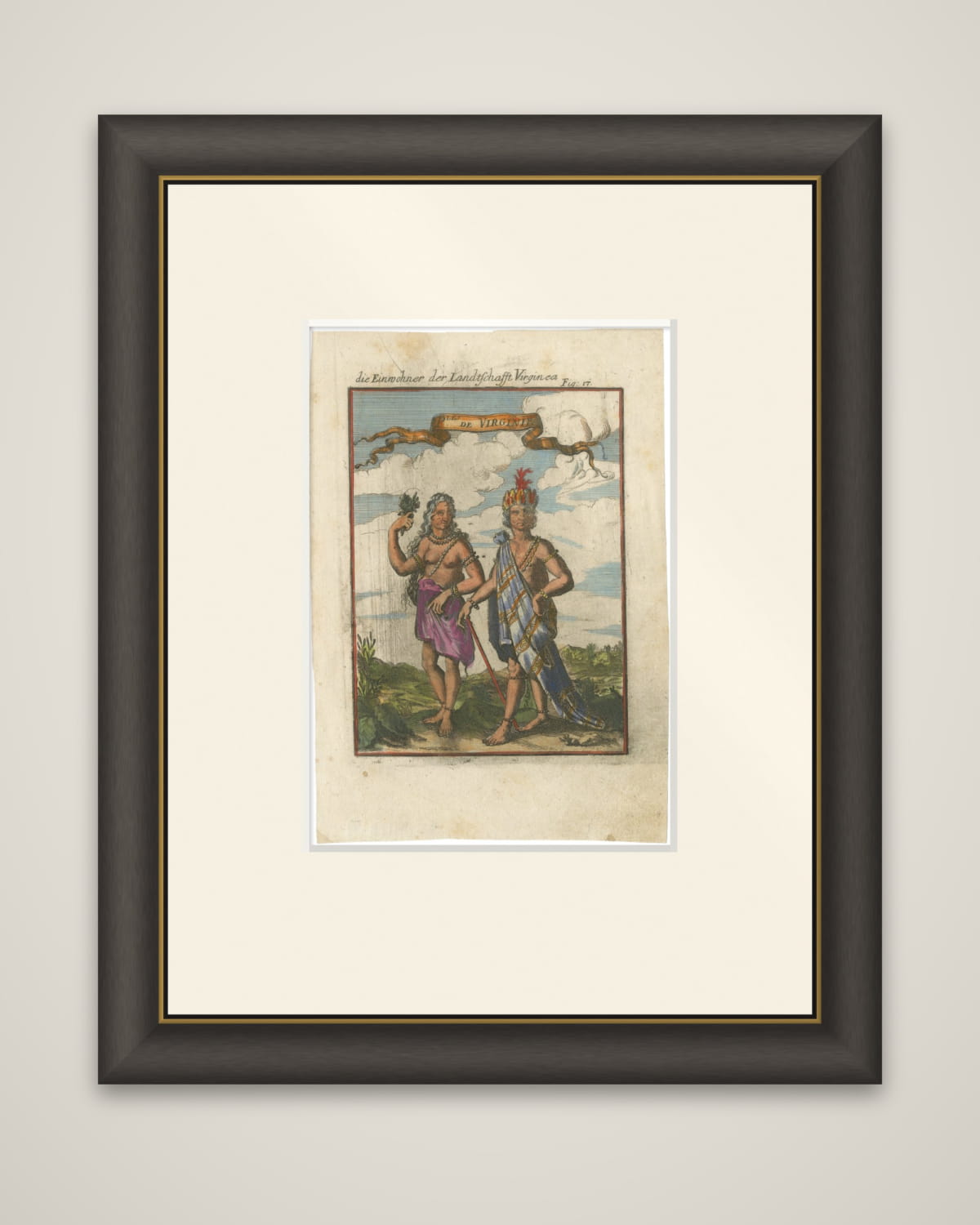 Virginia Indians, Man & Woman in Traditional Dress – Handcolored Engraving, 1683