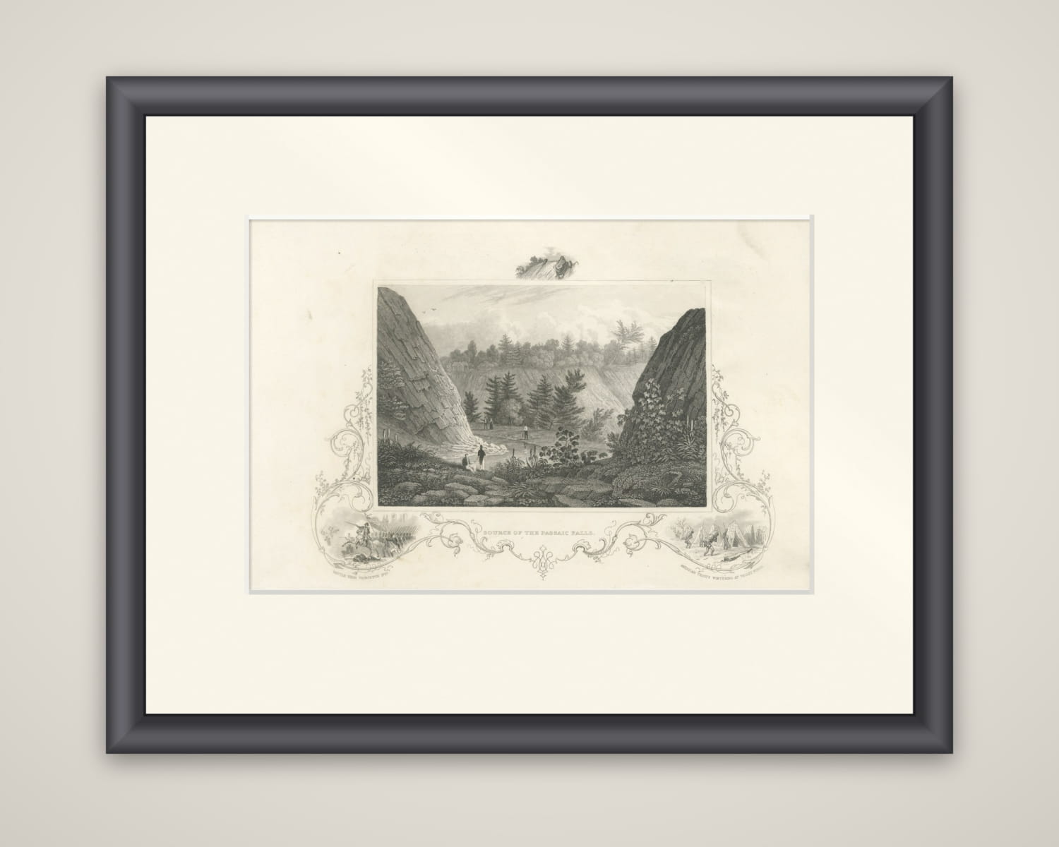 Passaic Falls Antique Engraving, New Jersey Landscape, c.1830