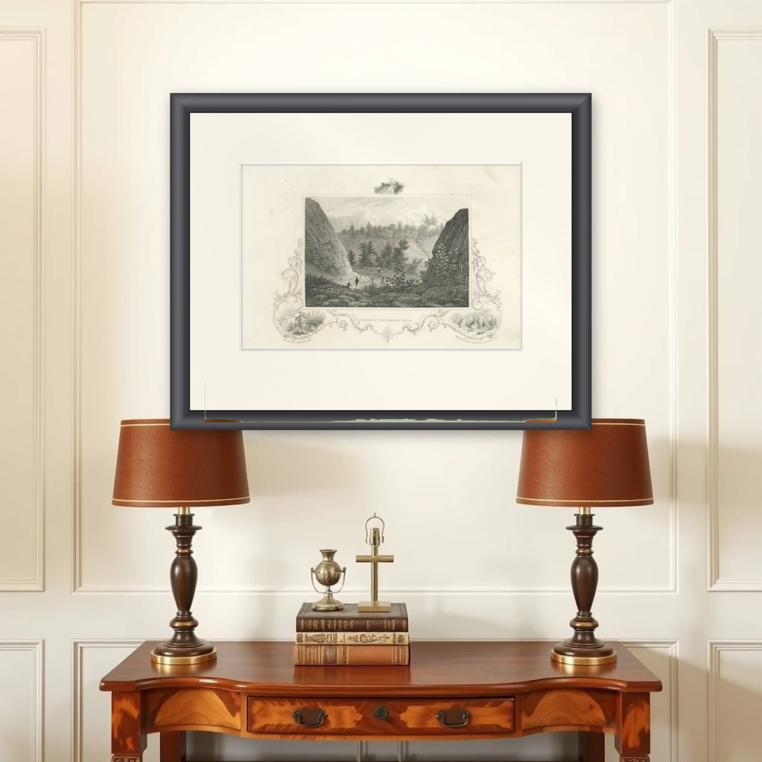 Passaic Falls Antique Engraving, New Jersey Landscape, c.1830