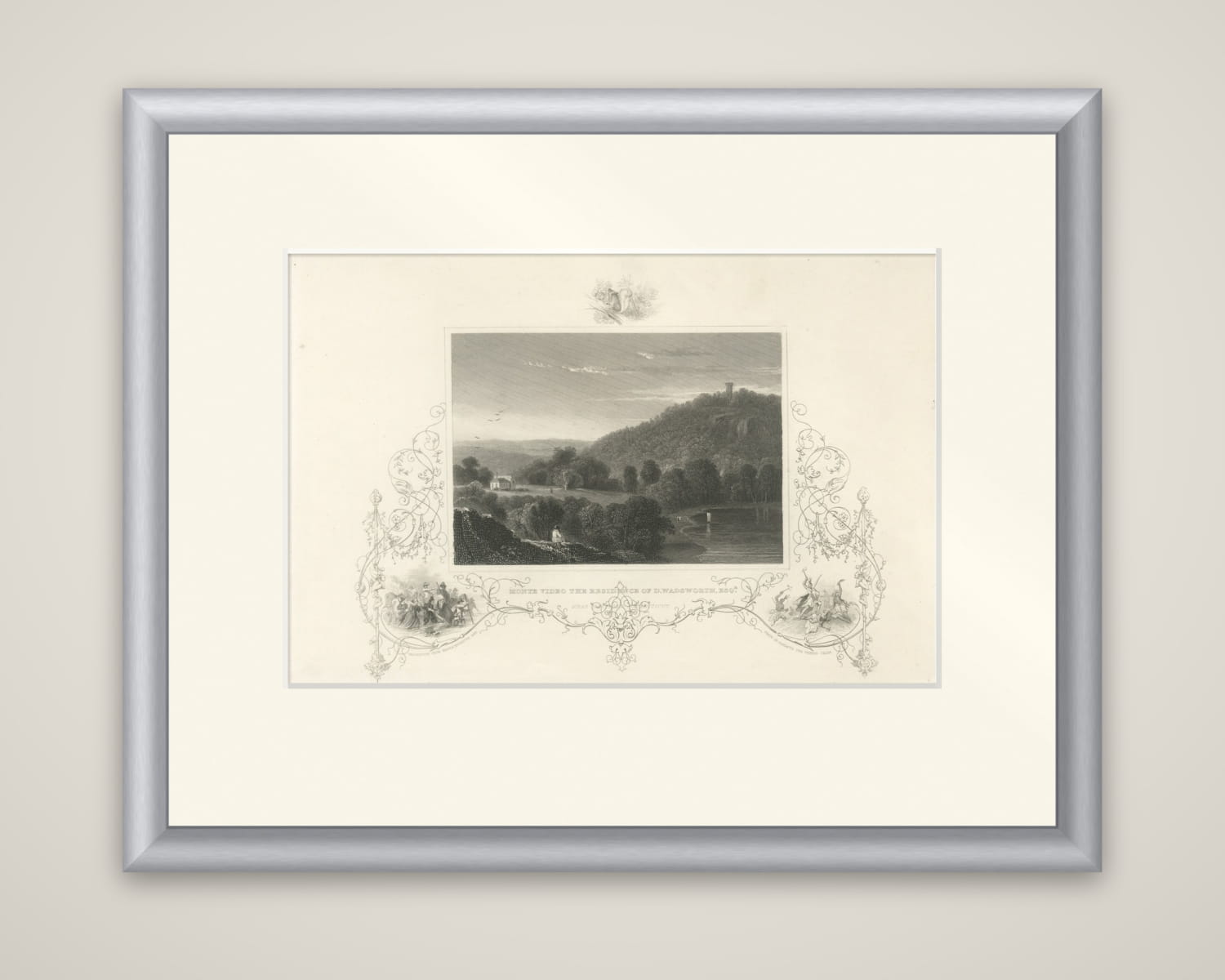 Monte Video Residence Antique Engraving, Connecticut View, c.1830