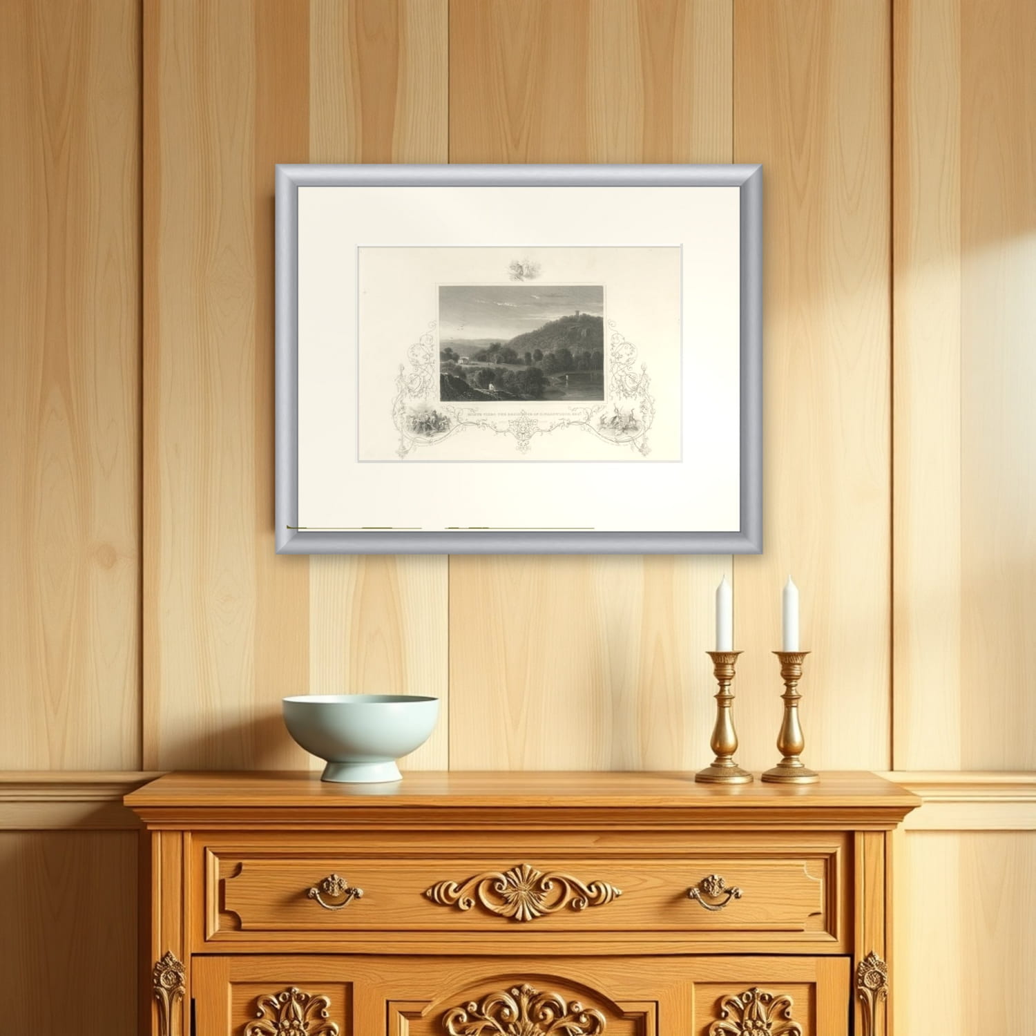 Monte Video Residence Antique Engraving, Connecticut View, c.1830