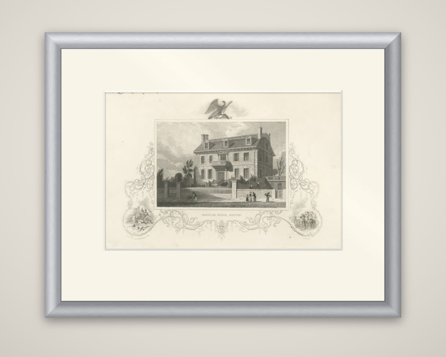 Hancock House Boston - Antique Engraving American Revolution, ca.1830