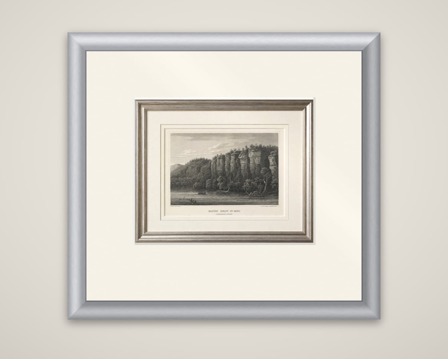 Mississippi River Bluffs St. Paul, Antique Steel Engraving c.1850