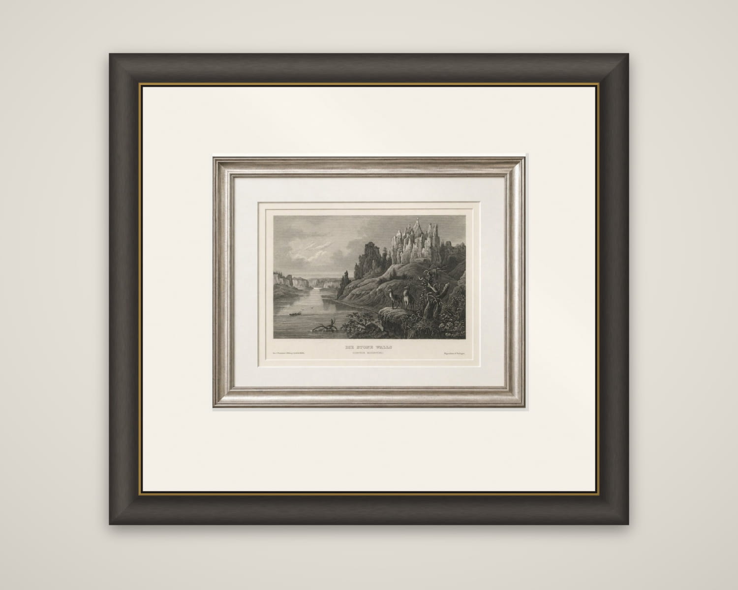 Missouri River Stone Walls, Antique Steel Engraving c.1850