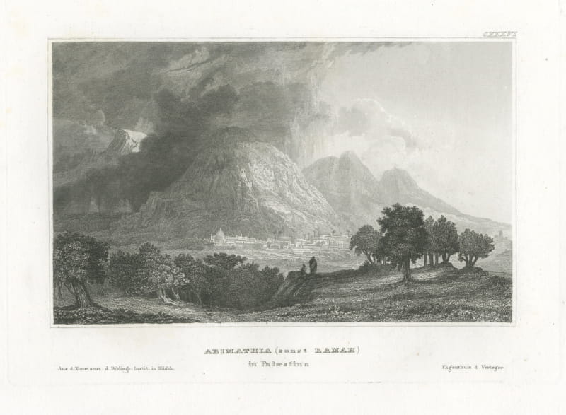 Antique Landscape View of Arimathea in Palestine, Steel Engraving, circa 1850