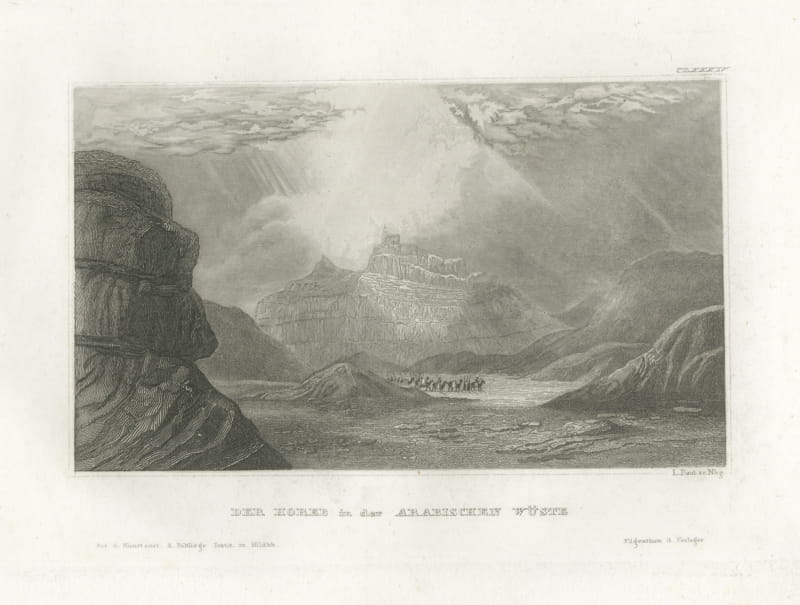 Antique Desert View of Mount Horeb, Arabia, Steel Engraving, circa 1850