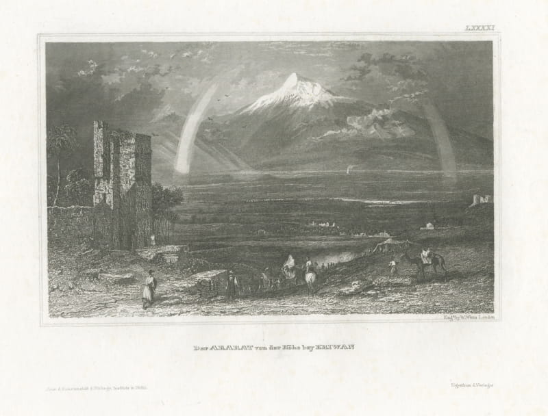 Mount Ararat from the Heights near Erivan, Antique View with Rainbow, circa 1850