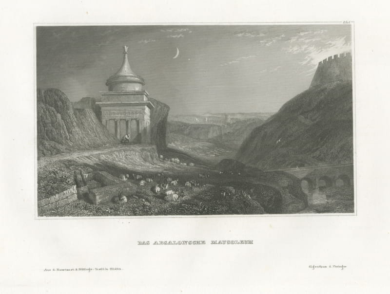 Antique View of Absalom's Tomb, Jerusalem, Steel Engraving, circa 1850