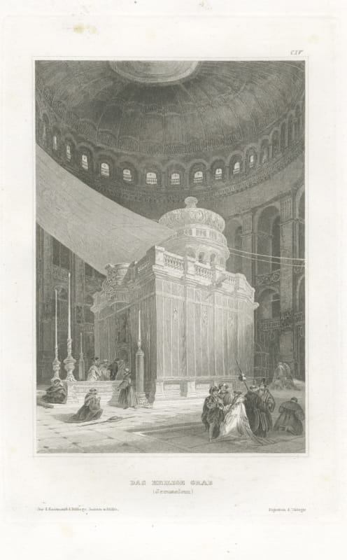 Antique Interior View of the Holy Sepulchre, Jerusalem, Engraving, circa 1850