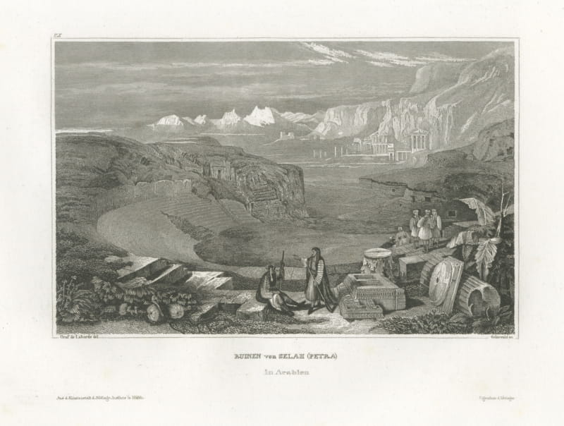 Ruins of Petra in Arabia, after Laborde, Antique Antiquarian View, circa 1850