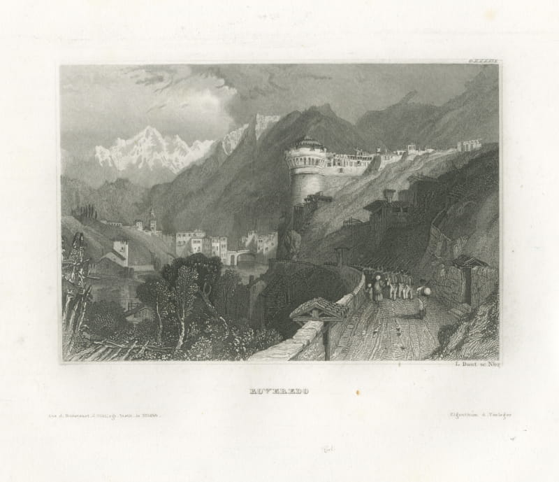 Rovereto in the Tyrol, Antique Alpine View with the Castle, circa 1850