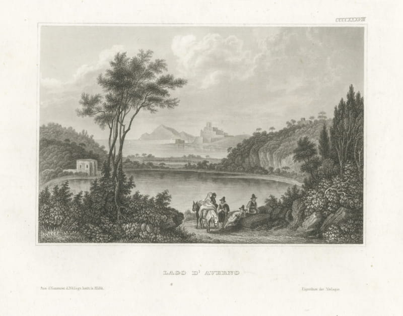 Lake Avernus near Naples, Antique Italian Landscape View, circa 1850
