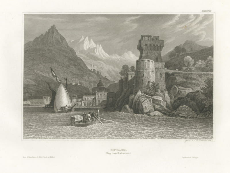 Cetara on the Bay of Salerno, Antique Coastal View by Martini, 1847