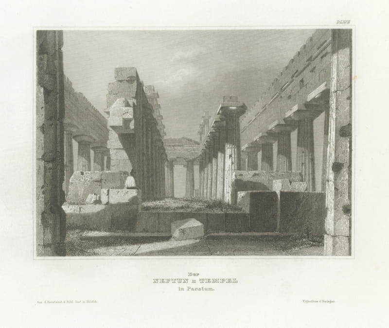 The Temple of Neptune at Paestum, Antique View of the Greek Ruins, circa 1850