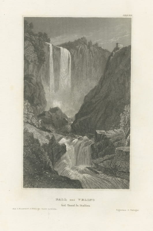 The Falls of the Velino at Terni, Antique Italian Waterfall View, circa 1850