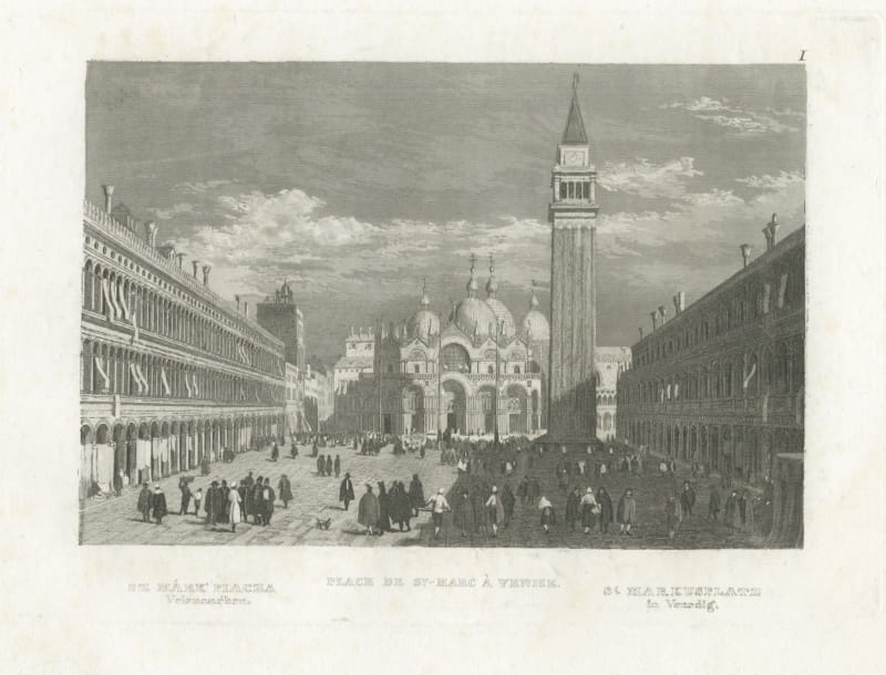 Saint Mark's Square, Venice, Antique View with the Campanile, circa 1850