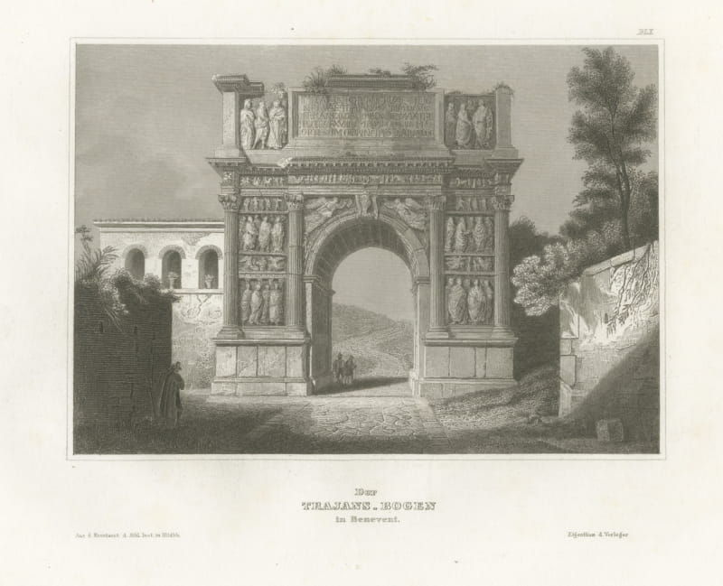 The Arch of Trajan at Benevento, Antique View of the Roman Arch, circa 1850