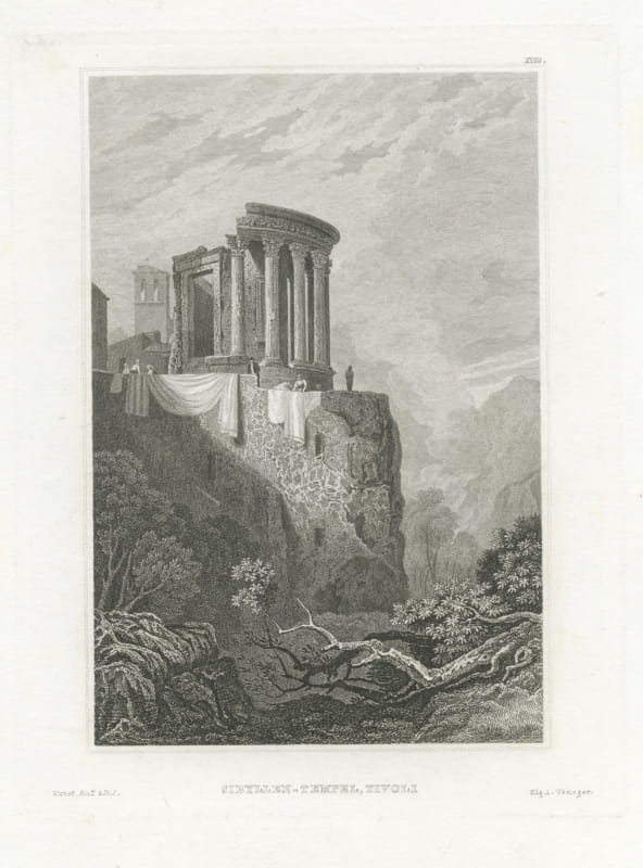 The Temple of the Sibyl at Tivoli, Antique Italian View, circa 1850