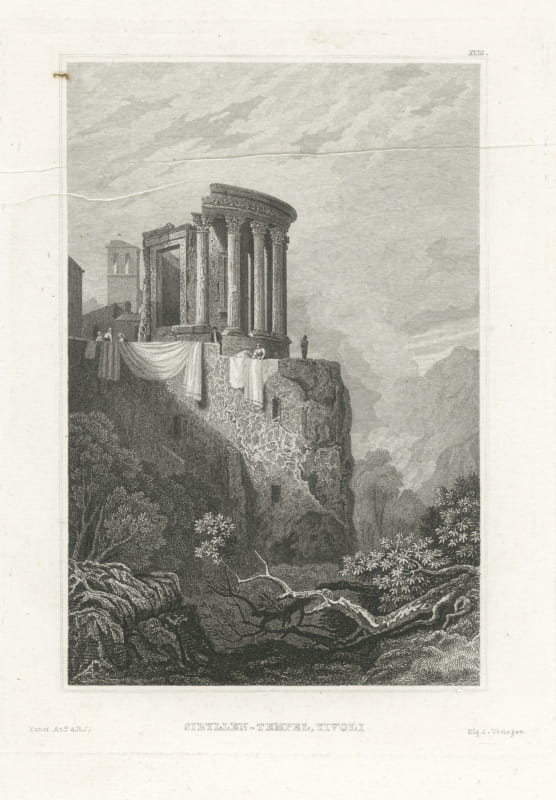 Antique View of the Sibyl's Temple above the Gorge at Tivoli, circa 1850