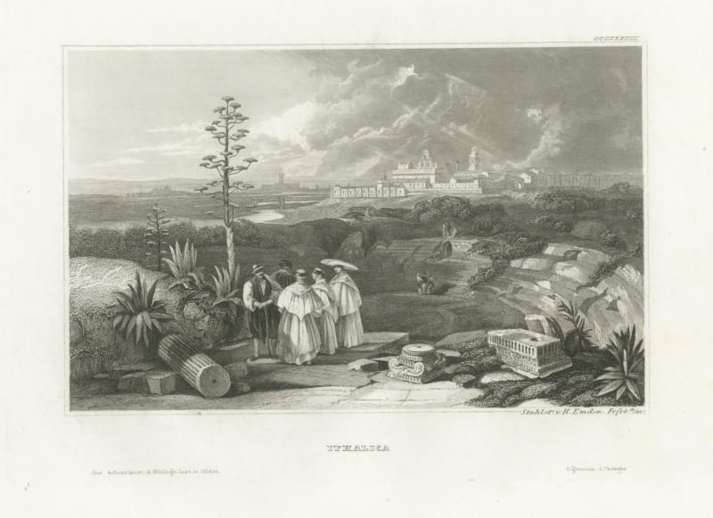 Italica near Seville, Antique View of the Roman Ruins with Friars, circa 1850
