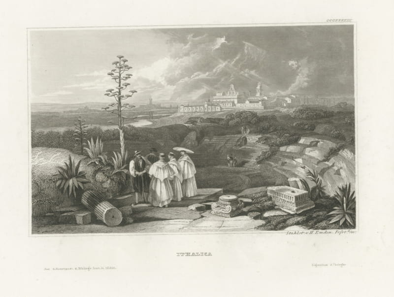 Antique Spanish View of the Roman Ruins of Italica, Engraving, circa 1850