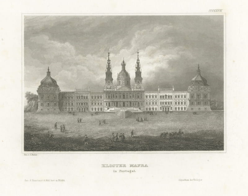 The Monastery Palace of Mafra, Portugal, Antique Architectural View, circa 1850