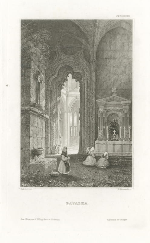 Batalha Monastery, Portugal, Antique Interior View with an Altar, circa 1850