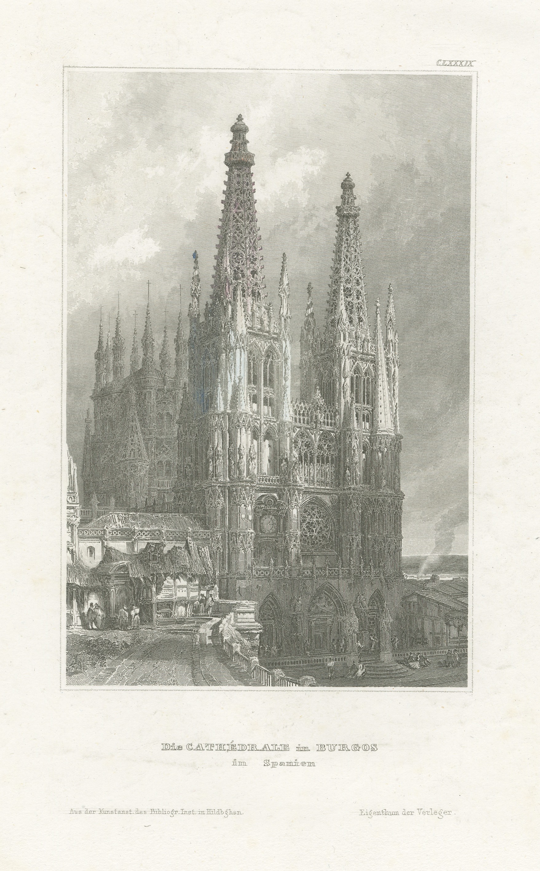 Burgos Cathedral, Spain, Antique View of the Gothic West Front, circa 1850