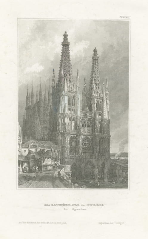 Burgos Cathedral, Spain, Antique View of the Gothic West Front, circa 1850