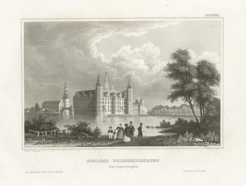 Frederiksborg Castle near Copenhagen, Antique Steel Engraving, circa 1850