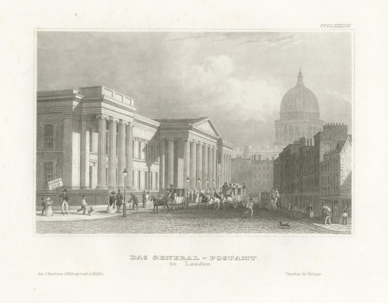 General Post Office, London, with Saint Paul's Dome, Antique View, circa 1850