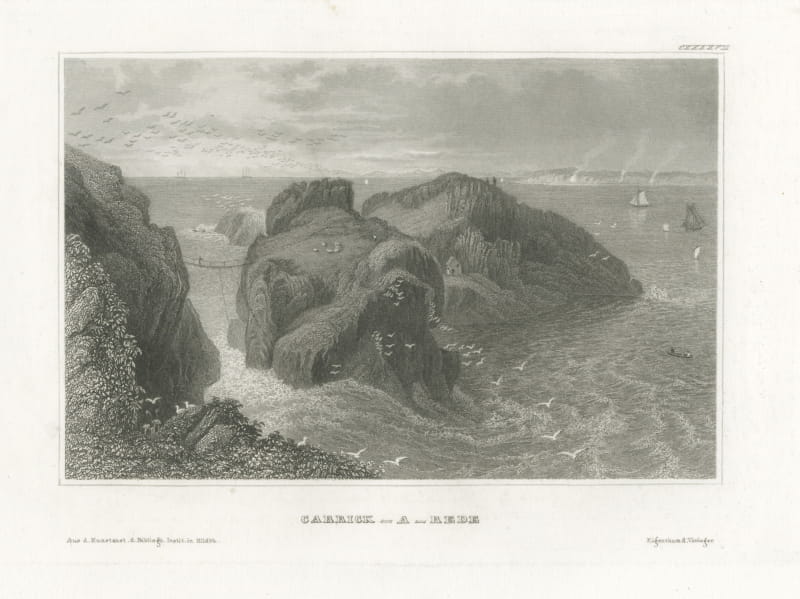 Carrick-a-Rede, County Antrim, Antique View of the Rope Bridge Coast, circa 1850