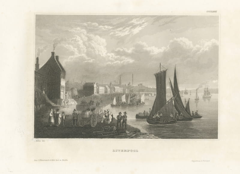 Liverpool from the Mersey Shore with Sailing Boats, Steel Engraving, circa 1850