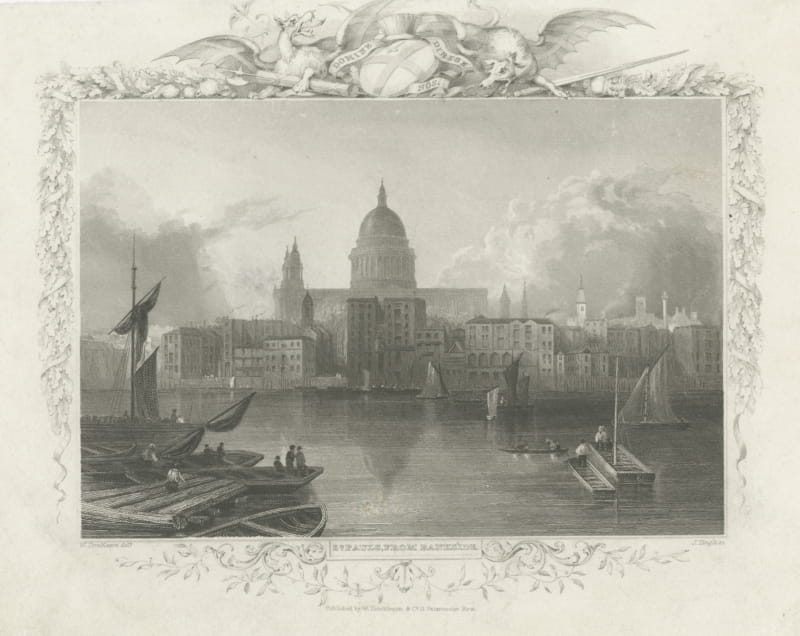 Saint Paul's from Bankside, Tombleson Thames View with Border, circa 1835