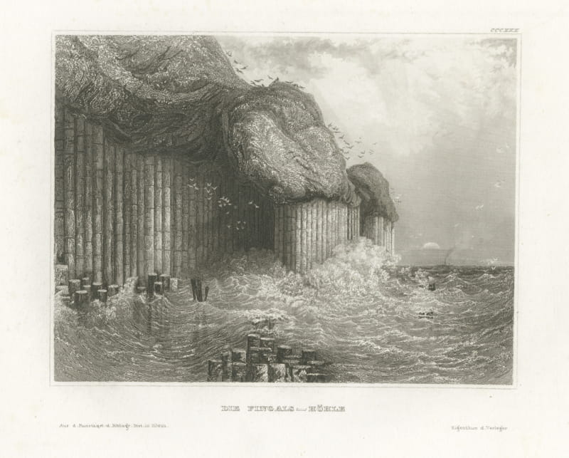Fingal's Cave, Staffa, Antique View of the Basalt Columns, circa 1850