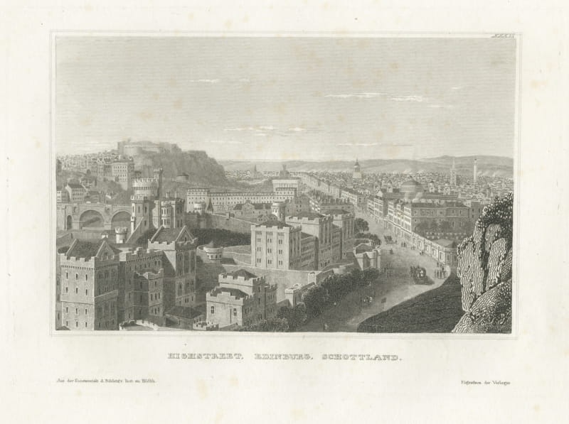 High Street, Edinburgh, Antique Panoramic View with the Castle, circa 1850