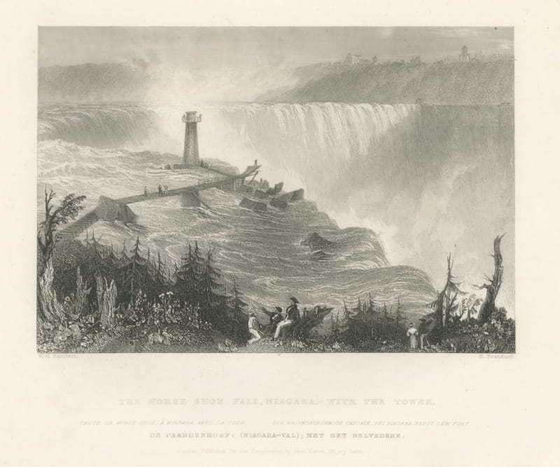 Horseshoe Fall, Niagara with the Tower, after Bartlett, Antique View, circa 1840