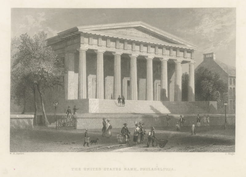 The United States Bank, Philadelphia, after Bartlett, Antique View, circa 1840